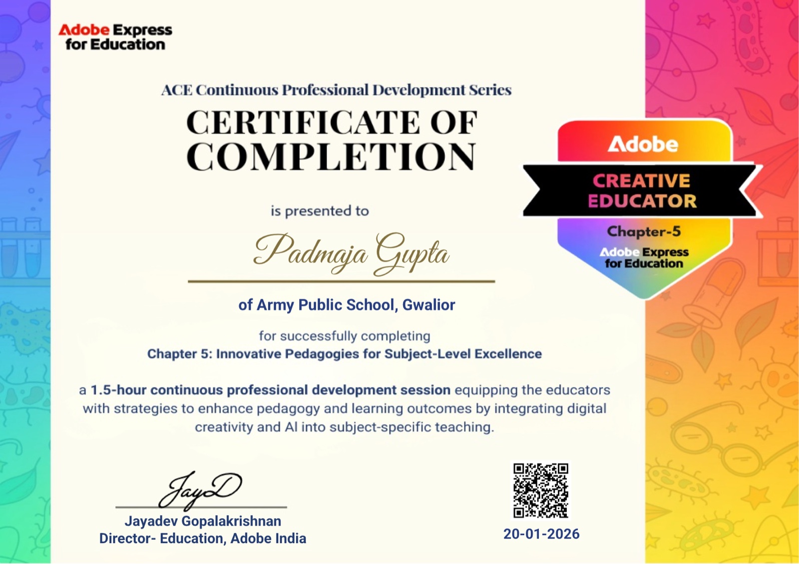 Adobe Creative Educator — Chapter 5 certificate from Adobe Express for Education